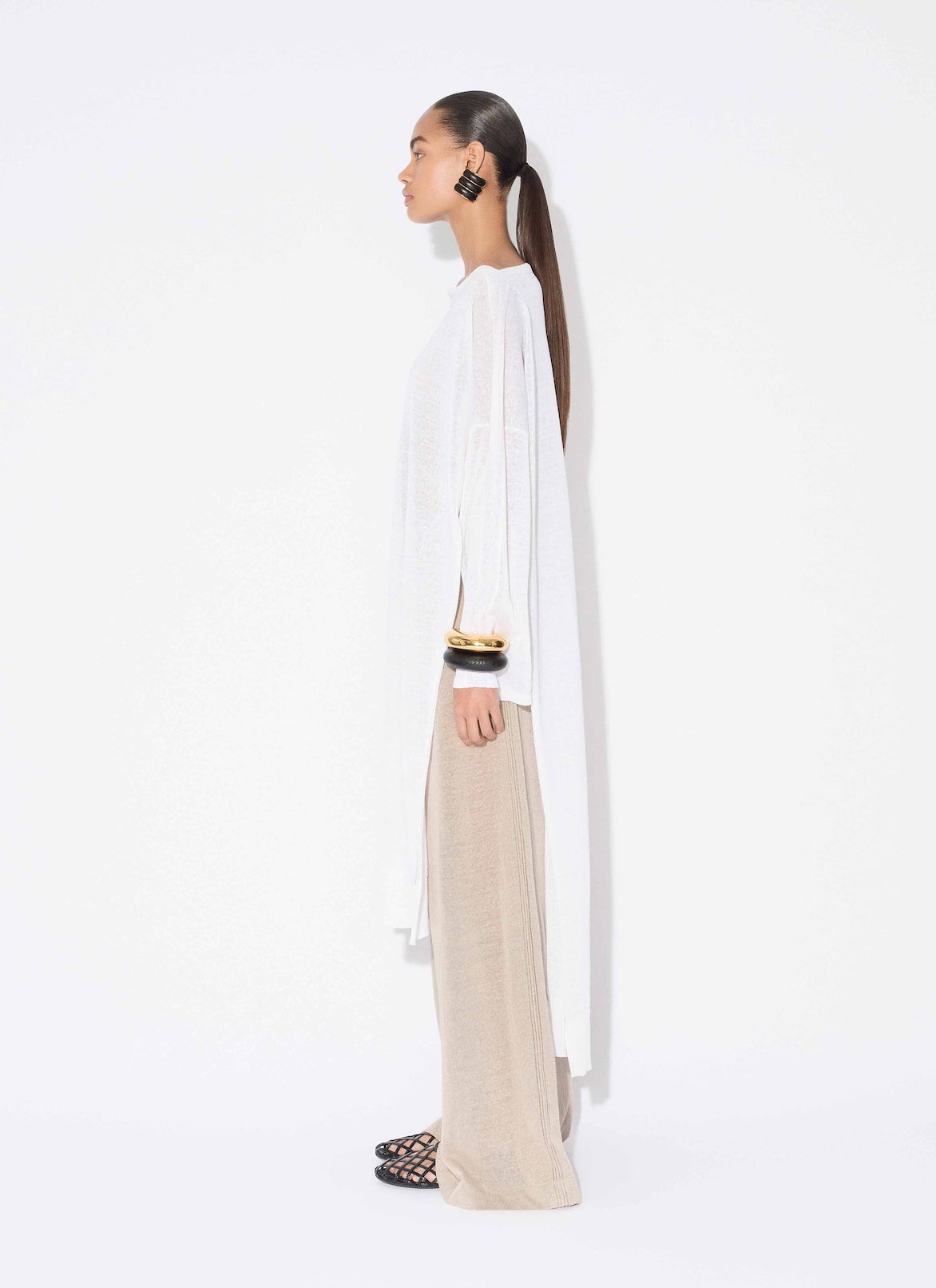 SILK LINEN KAFTAN DRESS ALAÏA WHITE SILK LINEN KAFTAN DRESS